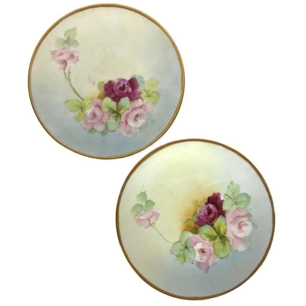 Favorite Bavaria Hand Painted Porcelain Plates With Roses & Gold Trim Set Of 2